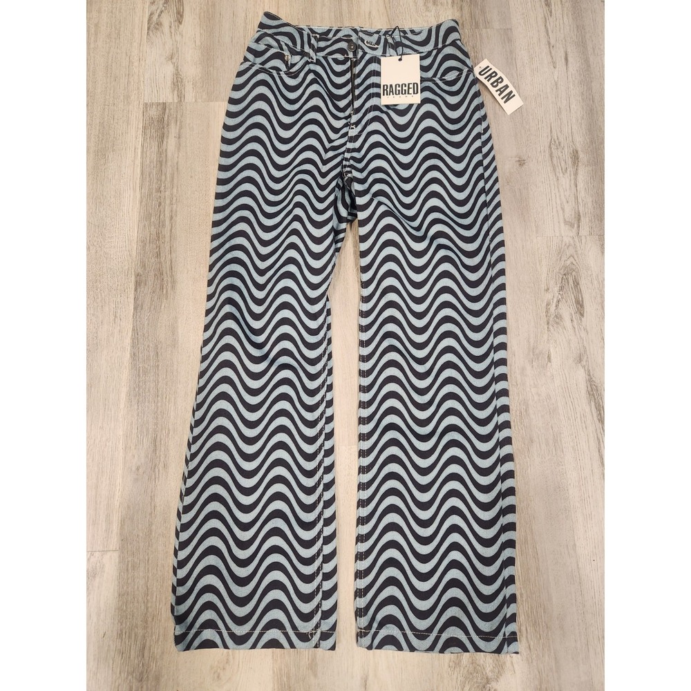 New Ragged Jeans Urban Outfitters Blue Black Wave Jeans Y2K Dad Fit Cotton Sz 26